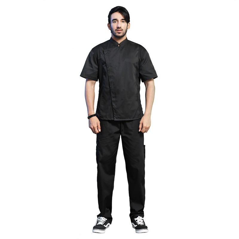 TopTie Unisex Short Sleeve Chef Coat Jacket, Black with Mesh Side - Image 5